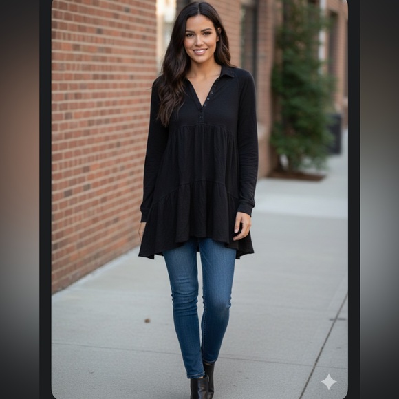 Free People Best Girl Tunic/Mini Dress, Black Long Sleeve. NWOT - Picture 2 of 6